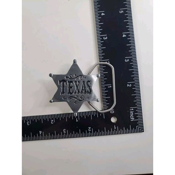 Vintage Belt Buckle Texas 6-point Star Sheriff Badge Pewter New Old Stock - Picture 6 of 7